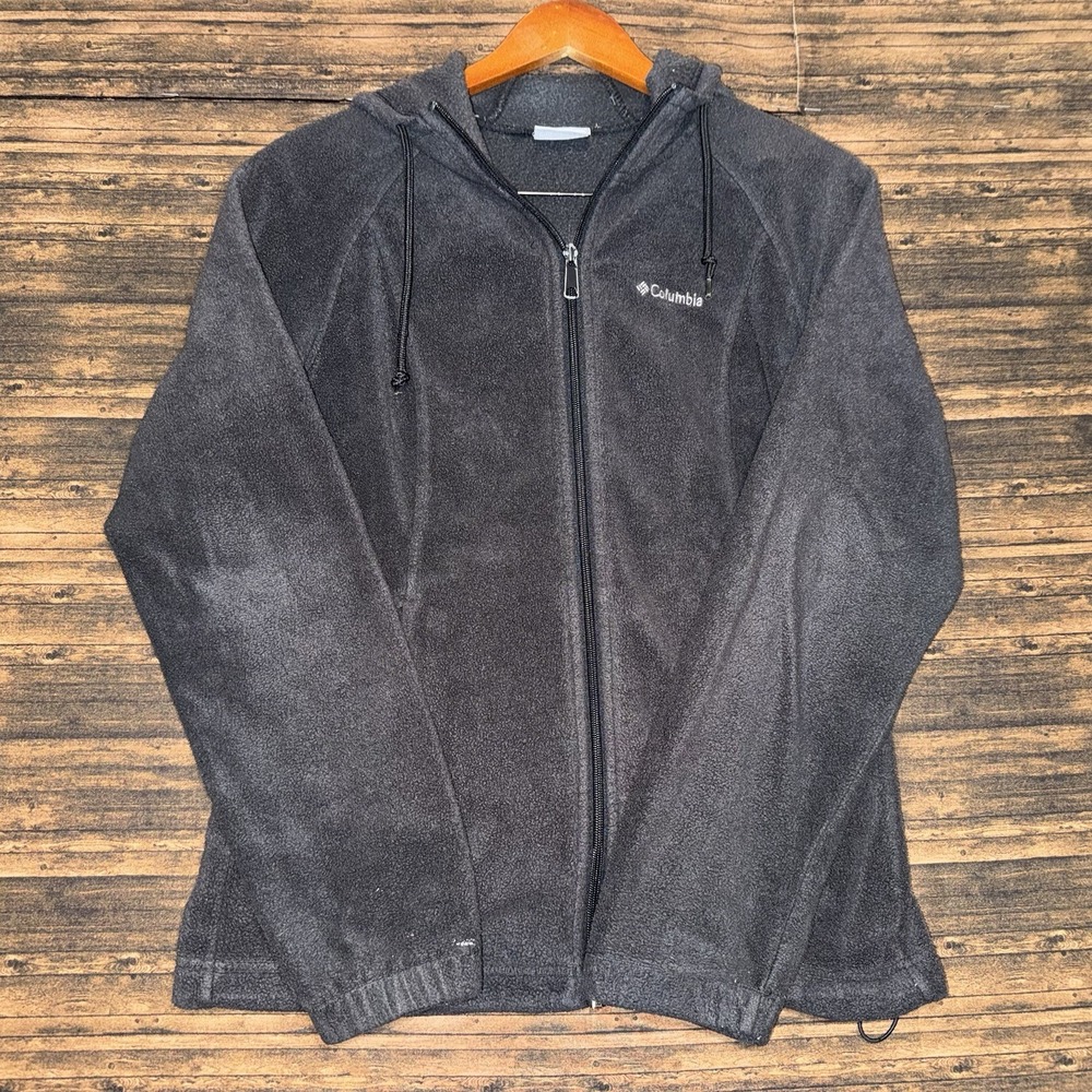 Columbia Fleece Hoodie Women Size M Black Full Zip Jacket Warm